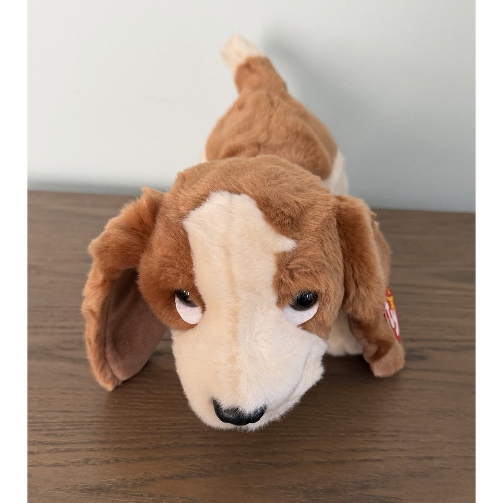 Vintage TY Beanie Buddy Tracker Dog Plush 13" Stuffed Animal w/ Tags Brown Tan